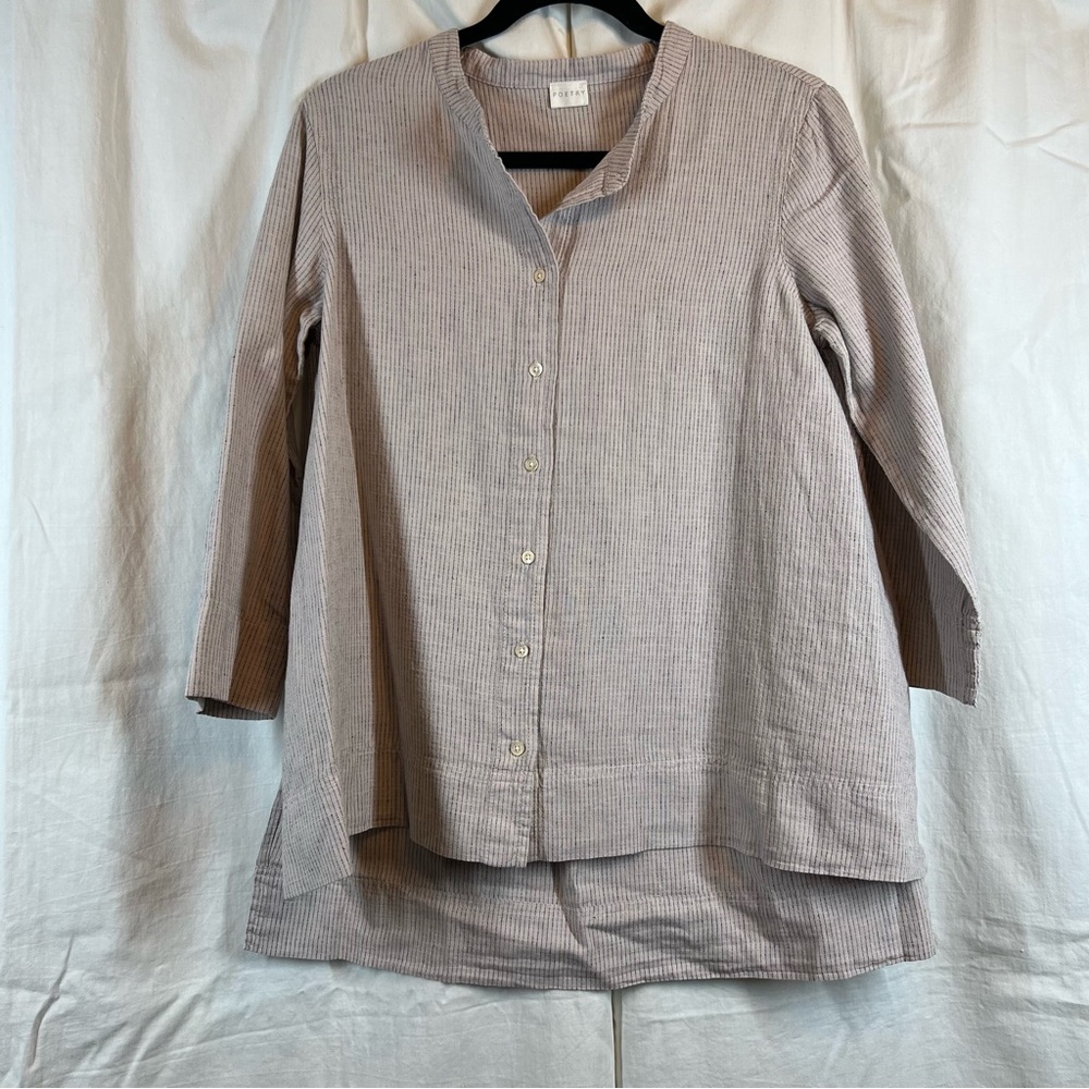 Poetry Woven striped hemp organic cotton blend 3/4 sleeve button down